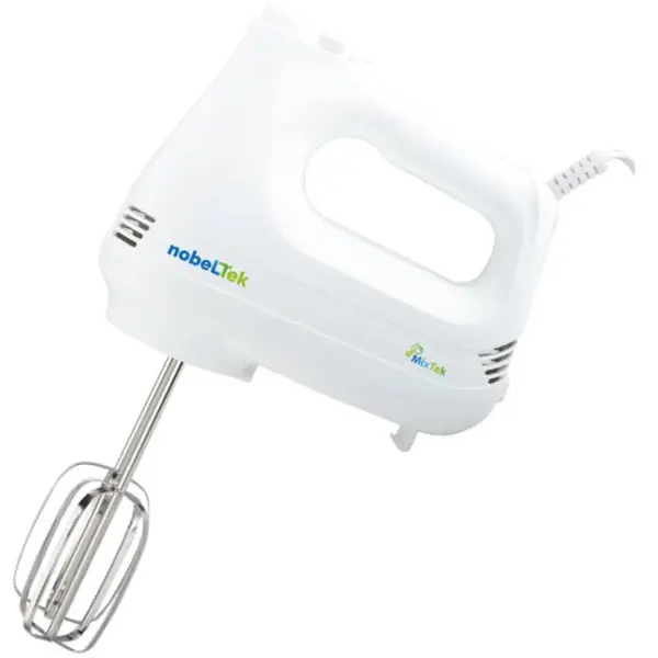 NobeLTek Mixer de mana NobeLTek NHM20W, putere 200 W, functie Turbo, 6 viteze, accesoriu tel, carlige aluat, Alb