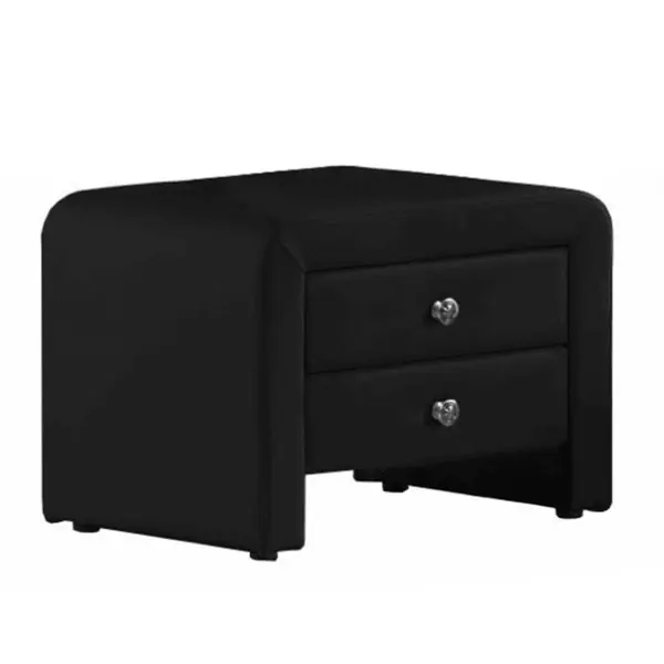 Noptiera 2 sertare Wilson, piele ecologica, neagra, 50 x 38 x 37 cm