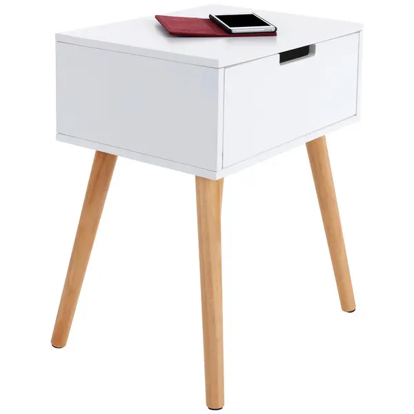 Noptieră, 40/52/30 cm, masiv pin culoare natur, alb