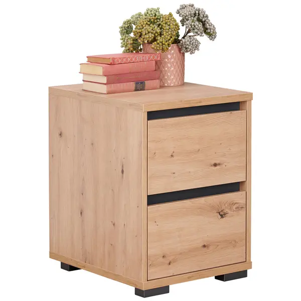 Noptieră, 40/55/48 cm, antracit, culoare lemn stejar