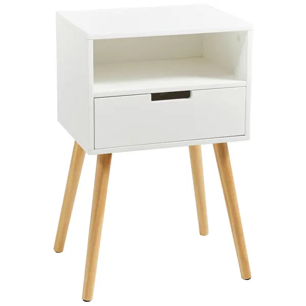 Noptieră, 40/63,5/30 cm, masiv pin culoare natur, alb