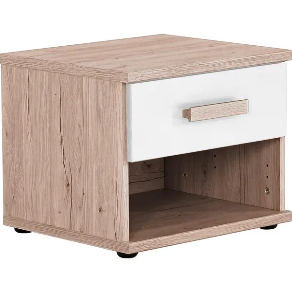 Noptieră, 46/38/40 cm, alb, culoare lemn stejar