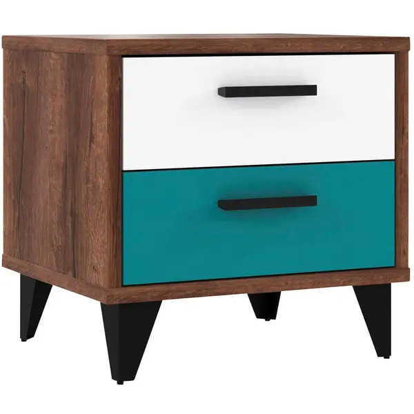 Noptieră, 50/48/42 cm, gri, verde, negru, alb, culoare lemn stejar
