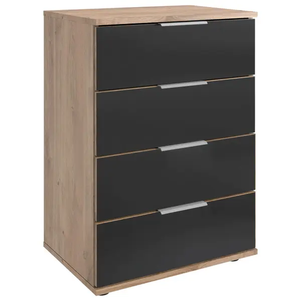 Noptieră, 52/74/38 cm, gri, culoare lemn stejar, culoare aluminiu