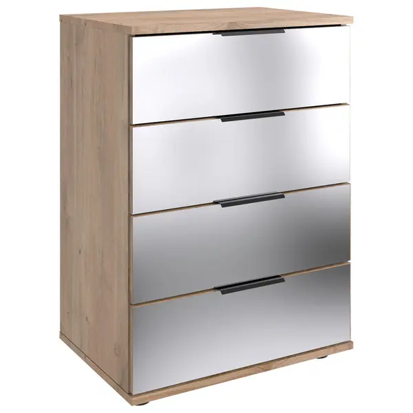 Noptieră, 52/74/38 cm, străveziu, negru, culoare lemn stejar