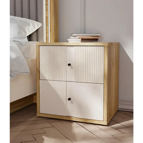 Noptieră, 54,8/57,5/42 cm, culoare lemn stejar, nisipiu