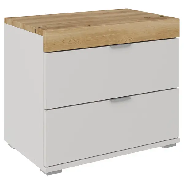 Noptieră, 55/48/37 cm, masiv stejar culoare lemn stejar, gri deschis