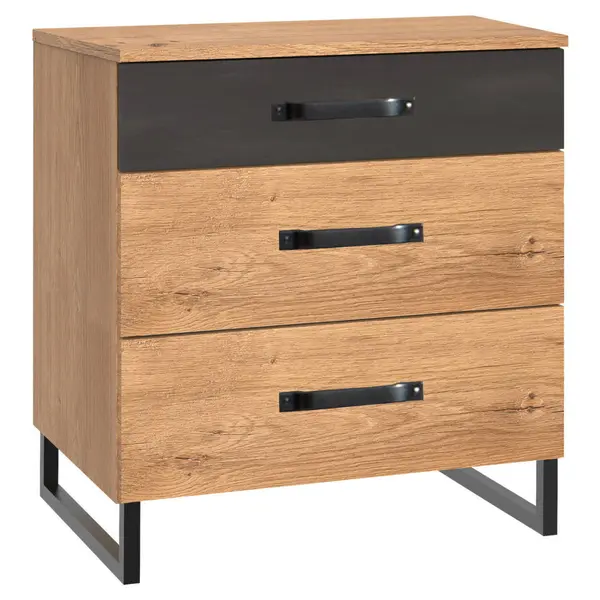 Noptieră, 58/64/41 cm, grafit, culoare lemn stejar