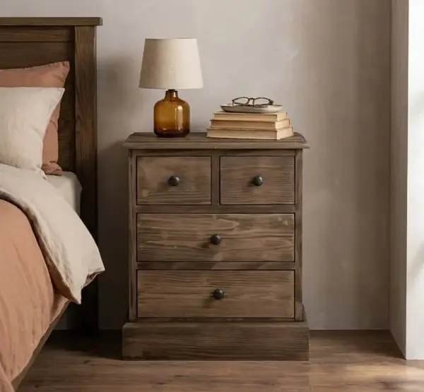 Noptiera cu 4 sertare cu finisaj Stone Brown