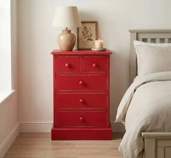 Noptiera cu 5 sertare cu finisaj Bright Red Antic