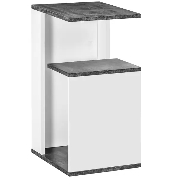 Noptiera cu raft deschis din PAL, noptiera moderna cu design neregulat, 35x29,5x60cm, gri si alb HOMCOM | Aosom Romania