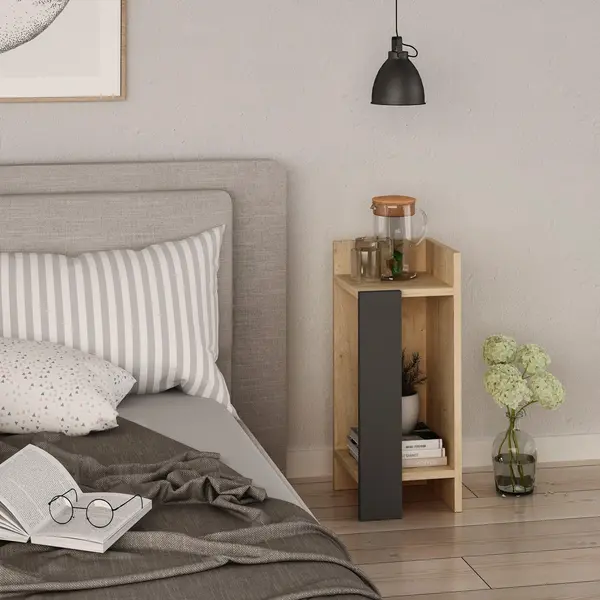 Noptiera dreapta Elos, Anthracite, Stejar, 25x60x27 cm