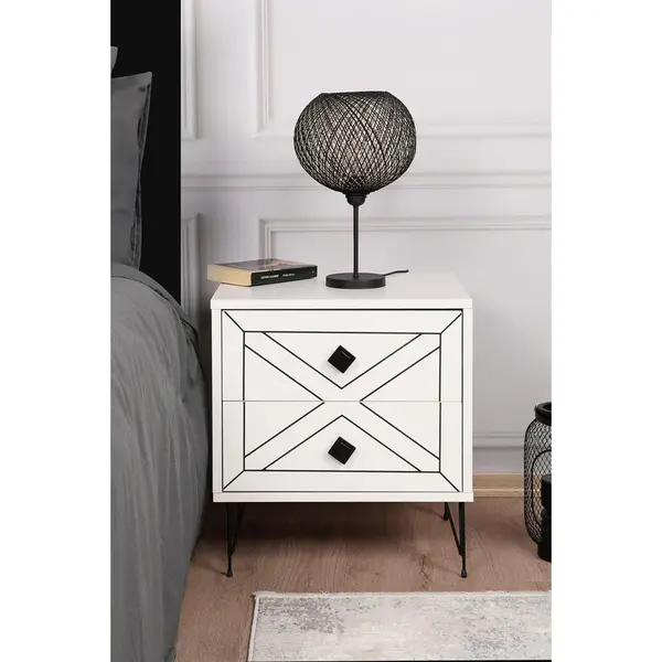 Noptiera Glynn Nightstand, Crem, 40x55x50 cm