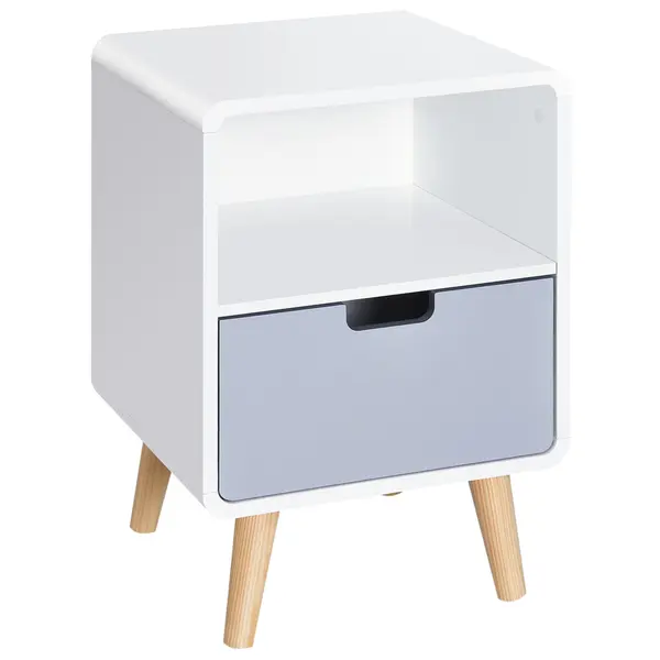 Noptiera HOMCOM cu Sertar stil Nordic din MDF si Lemn de Brad, 40x38x58 cm | Aosom Romania