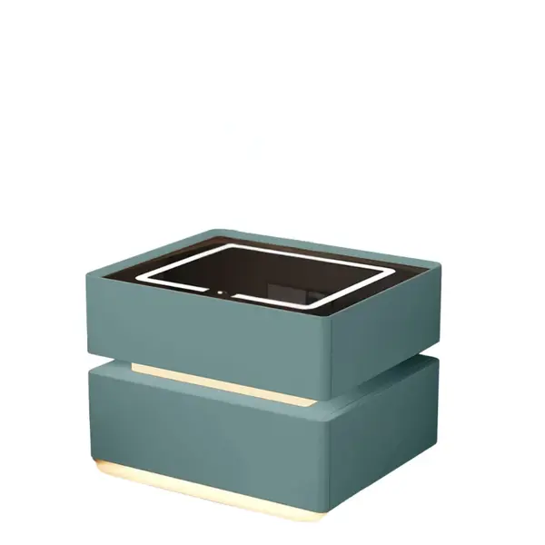 Noptiera inteligenta cu incarcare wireless, iluminare LED, 2 sertare de depozitare – verde, design modern din sticla si lemn