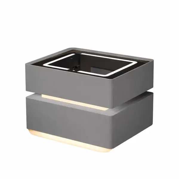 Noptiera inteligenta cu incarcare wireless, iluminare LED, 2 sertare de depozitare – gri antracit, design modern din sticla si lemn-PRODUS RESIGILAT!