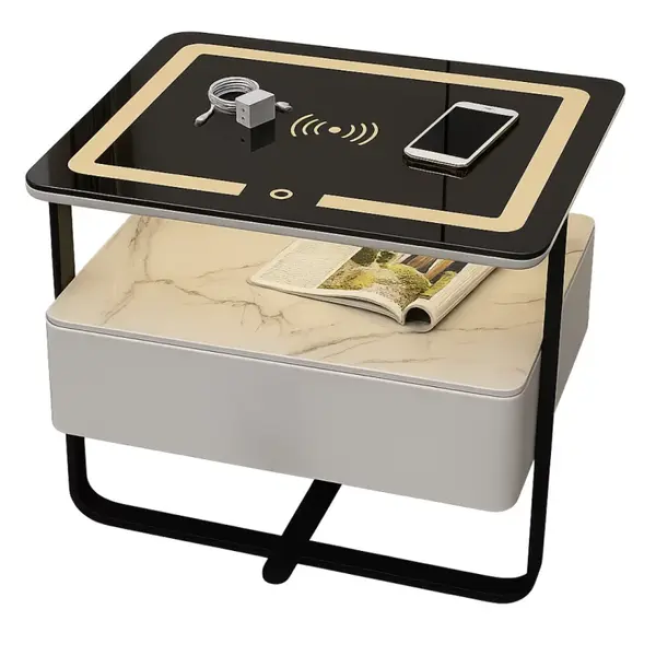 Noptiera inteligenta cu incarcare wireless, LED si 1 sertar de depozitare - culoare alb