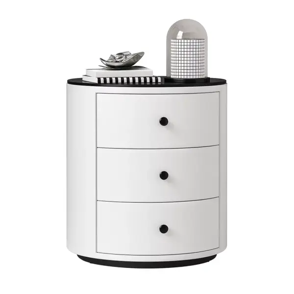 Noptieră Modernă Multifuncțională cu Încărcare Wireless 15W, Iluminare LED în 3 Culori și 3 Sertare de Depozitare-WHITE