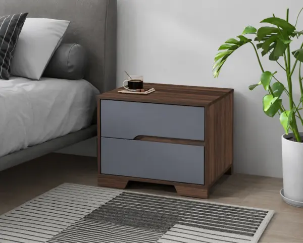 Noptiera Nora Cu 2 Sertare Culoare Gri Nuc 60x45x47 cm