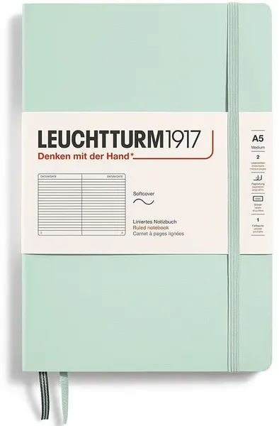 Notebook-ul Leuchtturm1917 Natural Colors - A5, verde deschis, liniat, coperte moi