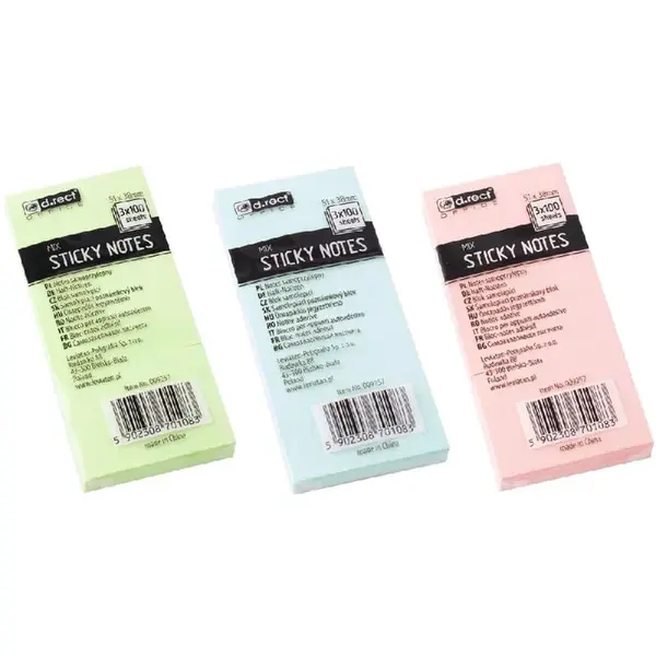 Notes adeziv 51 x 38 mm culori asortate 3/set D.Rect Notes adeziv 51 x 38 mm culori asortate 3/set D.Rect