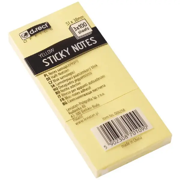 Notes adeziv 51 x 38 mm galben 3/set D.Rect Notes adeziv 51 x 38 mm galben 3/set D.Rect