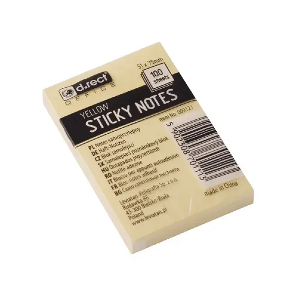 Notes adeziv 75 x 51 mm galben D.Rect Notes adeziv 75 x 51 mm galben D.Rect