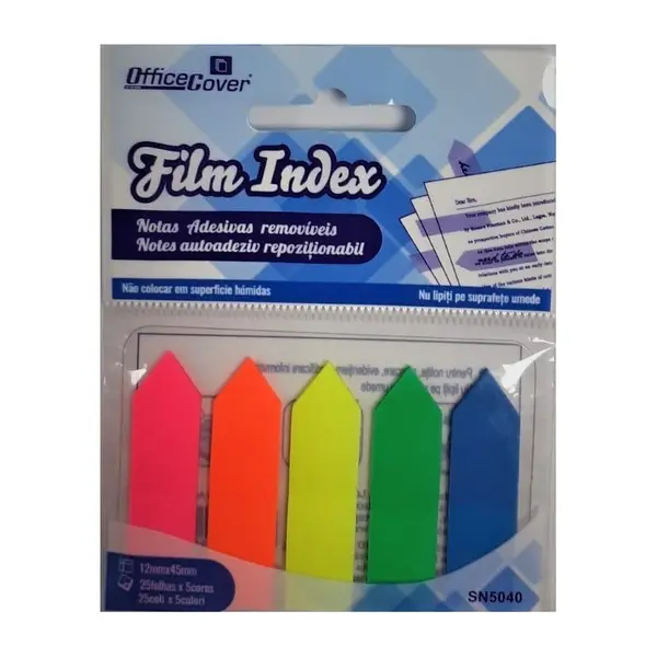 Notes adeziv index Office Cover SN5040, 12 x 44 mm, PVC, 125 coli, 5 culori neon, varf sageata