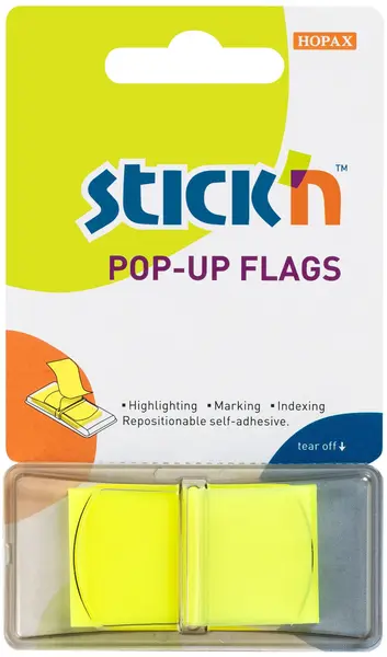 Notite adezive Stick'n - 45 x 25 mm, galbene, 50 file