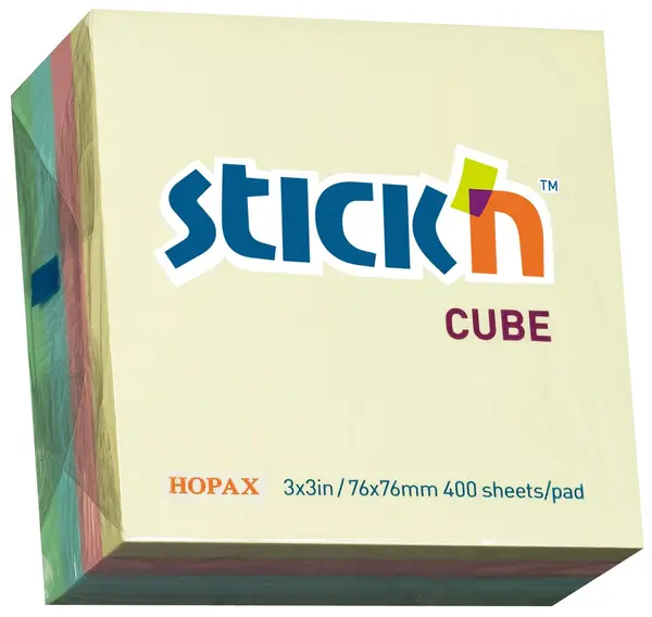 Notite adezive Stick'n - 76 x 76 mm, pastel, 4 culori, 400 file