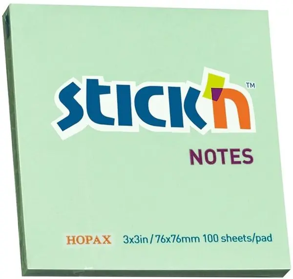 Notite adezive Stick'n - 76 x 76 mm, verde pastel, 100 file