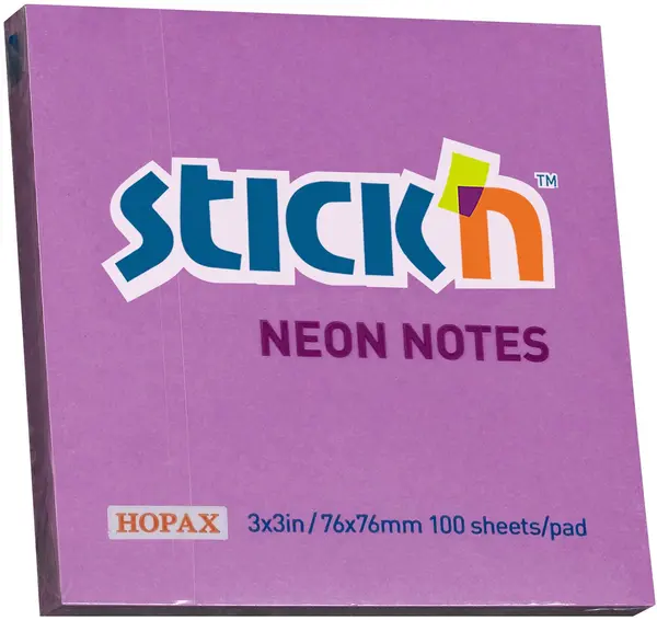 Notite adezive Stick'n - 76 x 76 mm, violet neon, 100 file