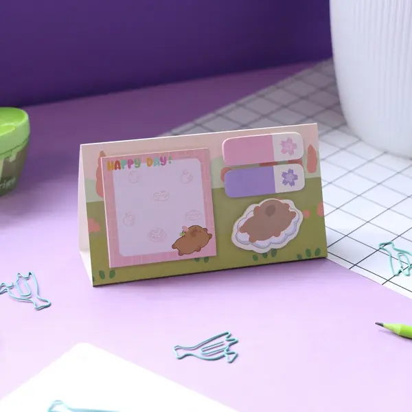 Notite adezive Strigo Capybara roz pastel , sticky notes decorative pentru birou