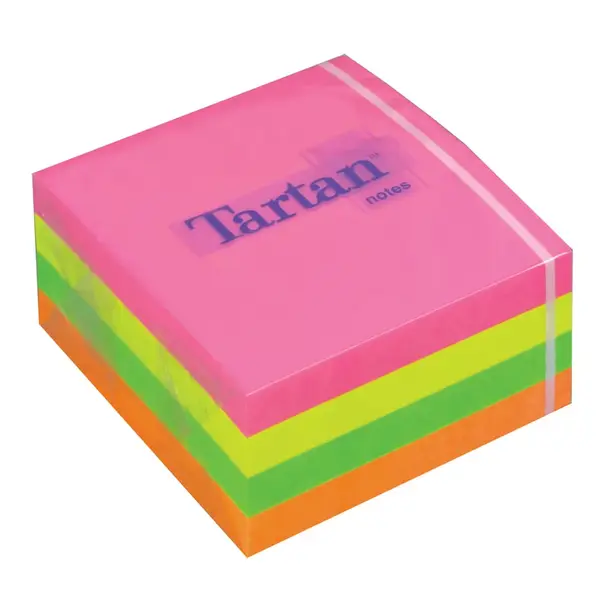 Notite adezive TARTAN™ 3M Cub culori neon 76 mm x 76 mm 400 file Notite adezive 3M Tartan neon 76 x 76 mm 400 file