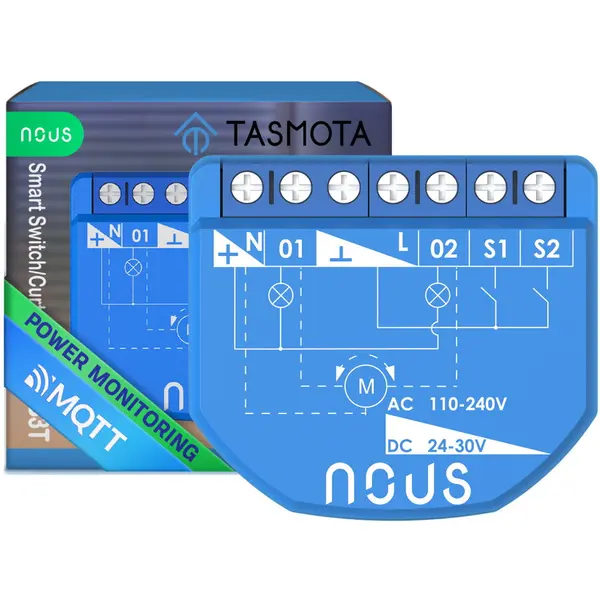 Nous Releu wireless Nous B3T PM, 16A, Tasmota, Matter, Monitorizare energie, Modul Cortina - 2 canale, ESP32