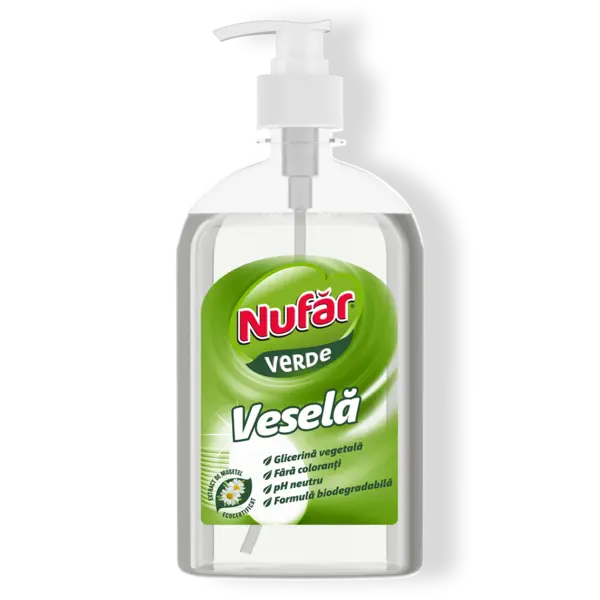 Nufăr Verde Veselă Cu Glicerină și Mușețel, Detergent Biodegradabil Pentru Vase, 500 Ml
