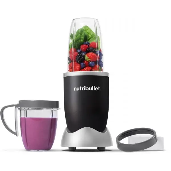NUTRIBULLET Blender Nutribullet Original 600 NB606B, 600W, Lama de extractie, Cana inalta de 700ml, Cana de 500ml, Amestecare uniforma, Design simplu si compact, Usor de curstat, Fara BPA, Cablu 100cm, 2.86kg, Negru