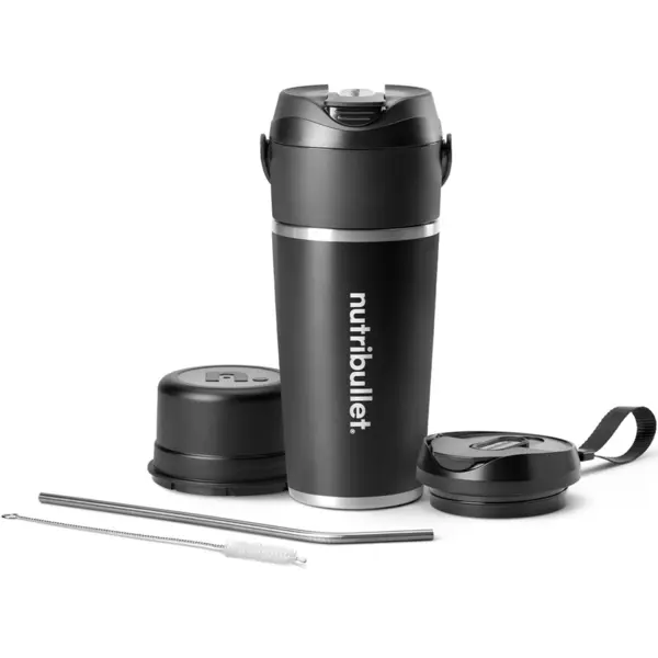 NUTRIBULLET Blender portabil nutribullet Flip NBP016B, cupa otel inoxidabil izolata cu pereti dubli 590 ml, mentinere la rece 24 ore, 14+ utilizari per incarcare, USB-C, Negru