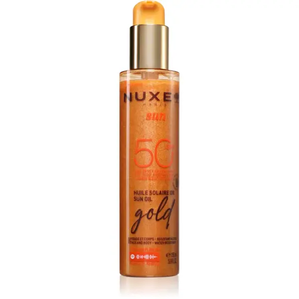 Nuxe Sun Sun Oil Gold SPF 50 Ulei de plaja pentru fata si corp cu efect iluminator 150 ml
