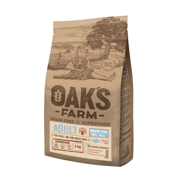 OAK'S FARM Mini Adult, XS-S, Pește alb, hrană uscată fără cereale câini, 6.5kg