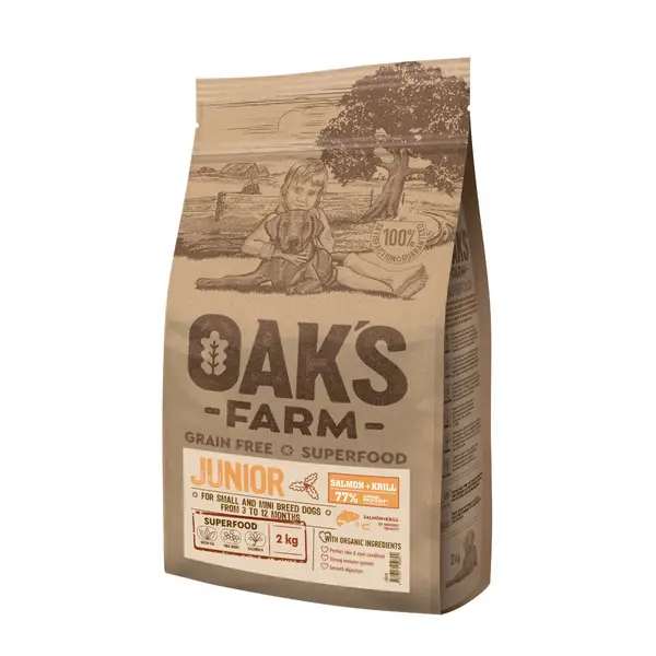 OAK'S FARM Mini Junior, XS-S, Somon, hrană uscată fără cereale câini junior, 2kg