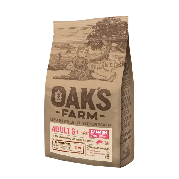 OAK'S FARM Mini Senior 6+, XS-S, Somon, hrană uscată fără cereale câini senior, 2kg