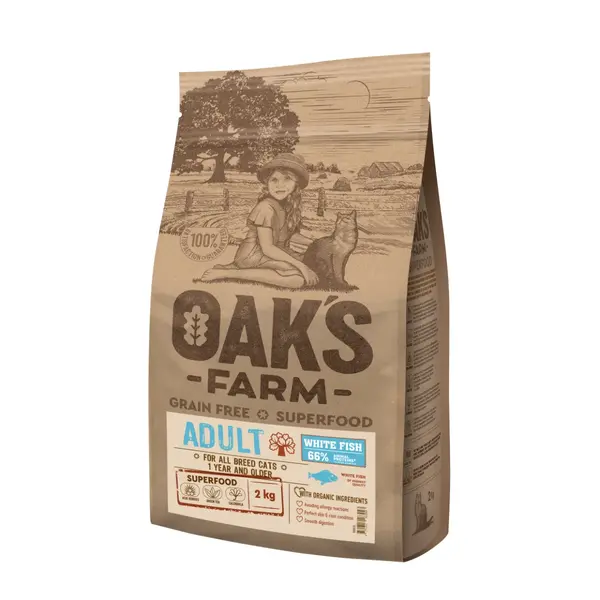 OAK'S FARM, Pește alb, hrană uscată fără cereale pisici, 6kg