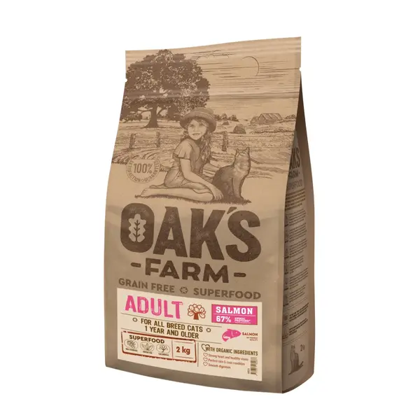 OAK'S FARM, Somon, hrană uscată fără cereale pisici, 2kg