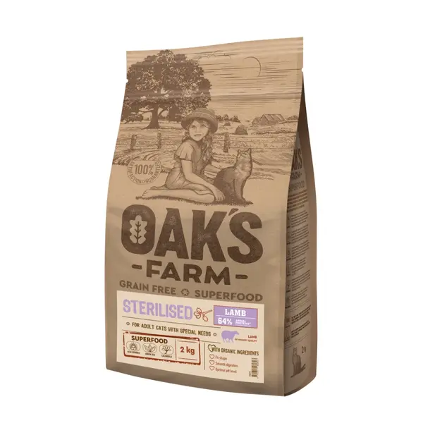 OAK'S FARM Sterilised, Miel, hrană uscată fără cereale pisici sterilizate, obezitate, 2kg