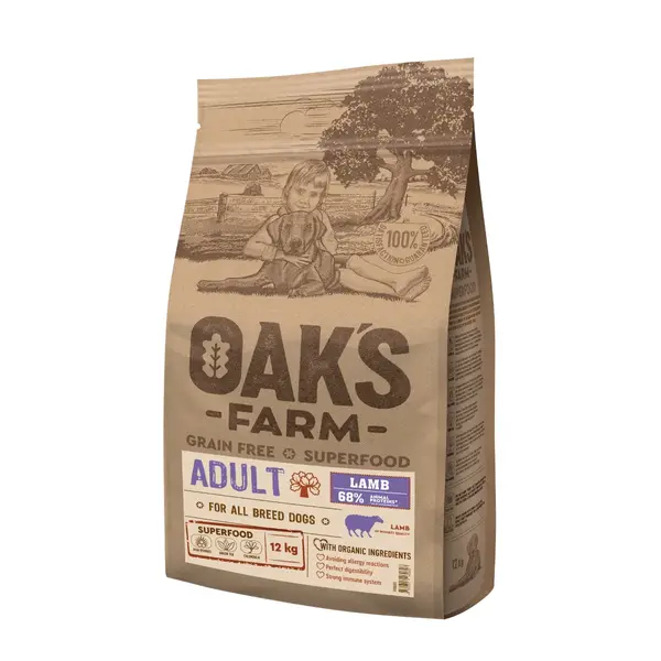 OAK'S FARM, XS-XL, Miel, hrană uscată fără cereale câini, 2kg
