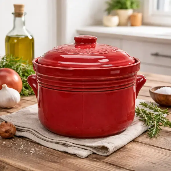 Oala Ceramica pentru Sarmale si Fripturi, Glazurata, Rotunda, 8 Litri Bordo