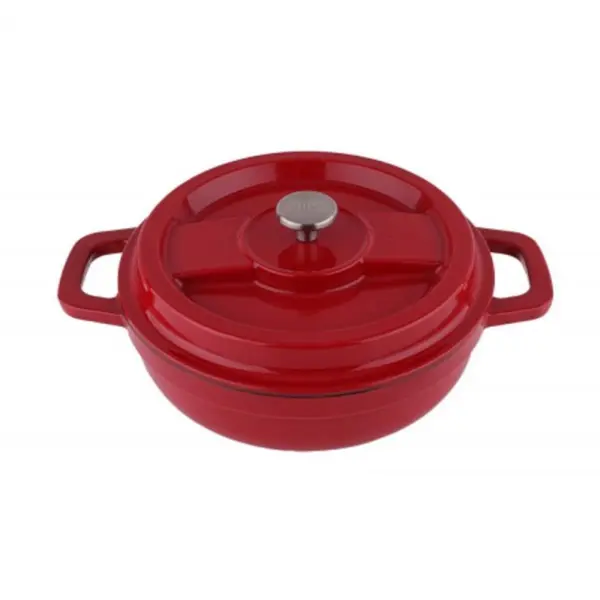 Oala din Fier Turnat, Prin Presiune, Inaltime 7 cm, Capacitate 2.1 l, Diametru 24 cm, Rosie