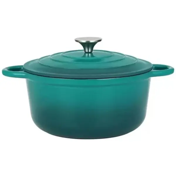 Oala din Fonta Emailata cu Capac, 28.5 cm, 6 l, Turcoaz, Perfect Home