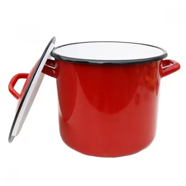 Oala Emailata cu Capac, Diametru 24 cm, Capacitate 8 l Rosie, Emailul Medias